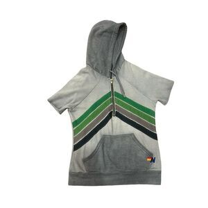Aviator Nation Gray Hoodie with Green Stripes